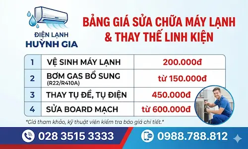 Bảng Giá Sửa Chữa Máy Lạnh & Thay Thế Linh Kiện 2026 TPHCM