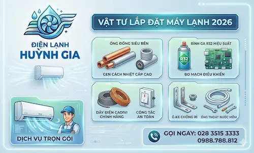 Bảng Giá Vật Tư Lắp Đặt Máy Lạnh 2026 | Ống Đồng, Dây Điện, Giá Đỡ TPHCM