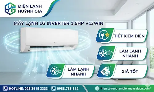 Máy Lạnh LG Inverter 1.5HP V13WIN – Tiết Kiệm Điện, Làm Lạnh Nhanh, Giá Tốt