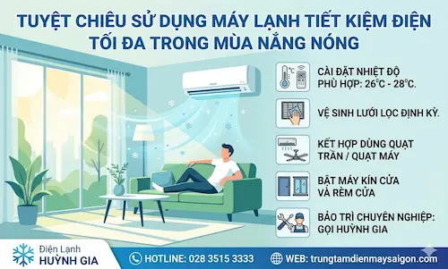 Cách Sử Dụng Máy Lạnh Tiết Kiệm Điện Tối Đa Mùa Nắng Nóng (Giảm 30–50% Tiền Điện)