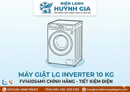 Máy giặt LG Inverter 10 Kg FV1410S4M1 Chính Hãng, Tiết Kiệm Điện