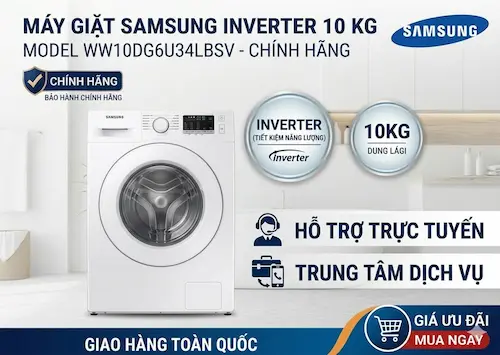 Máy giặt Samsung Inverter 10 Kg WW10DG6U34LBSV Chính Hãng